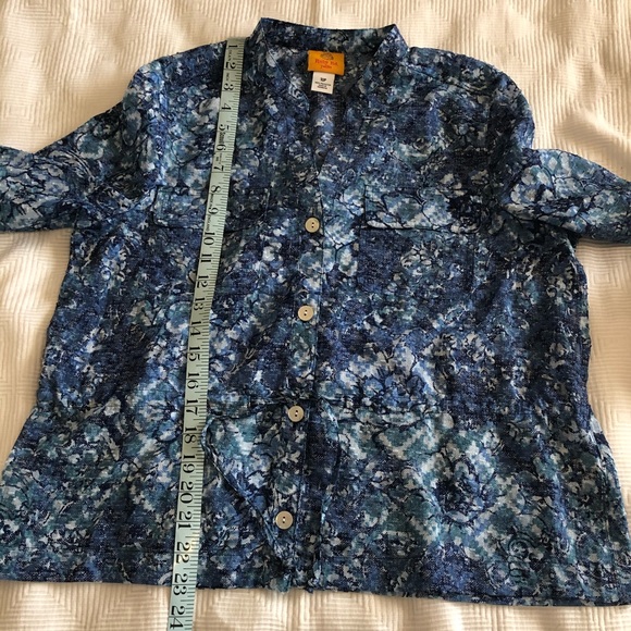 Ruby Rd Sheer Chiffon Button Up Top with Tab Sleeves - Picture 4 of 8